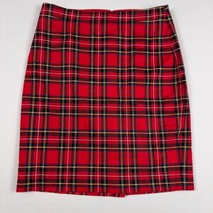 J.Crew Pencil Skirt Women 4P Red Plaid Tartan Cotton Blend Stretch